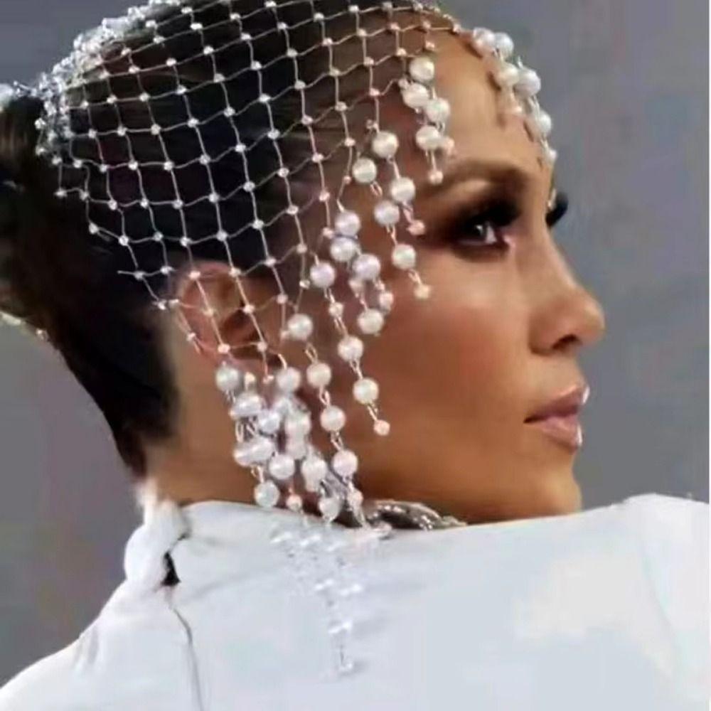 Elegant Pearl Tassel Hair Hat Hollow Out Luxury Headcaps Handmade Pearl Hat Bridal Headpiece