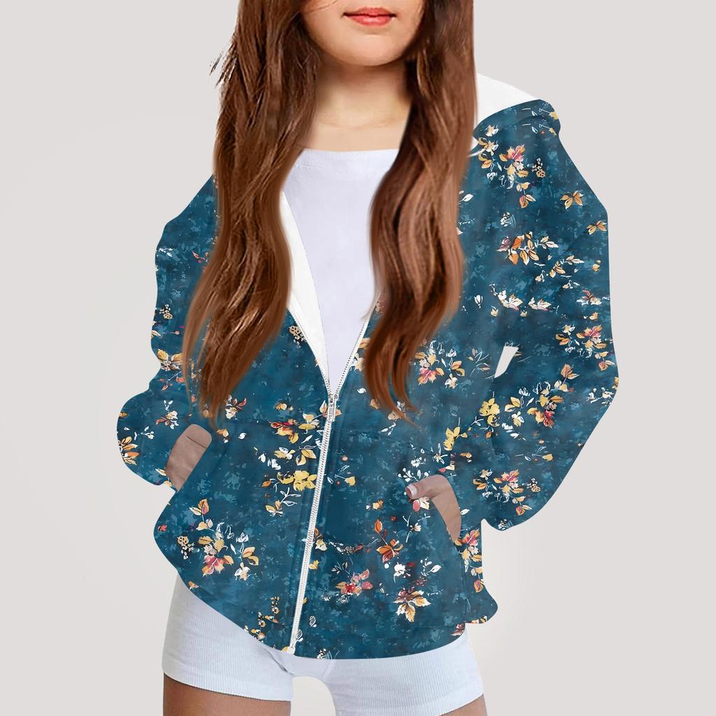 Детская мода Принтованная толстовка с капюшоном с длинными рукавами Куртка-худи для девочек