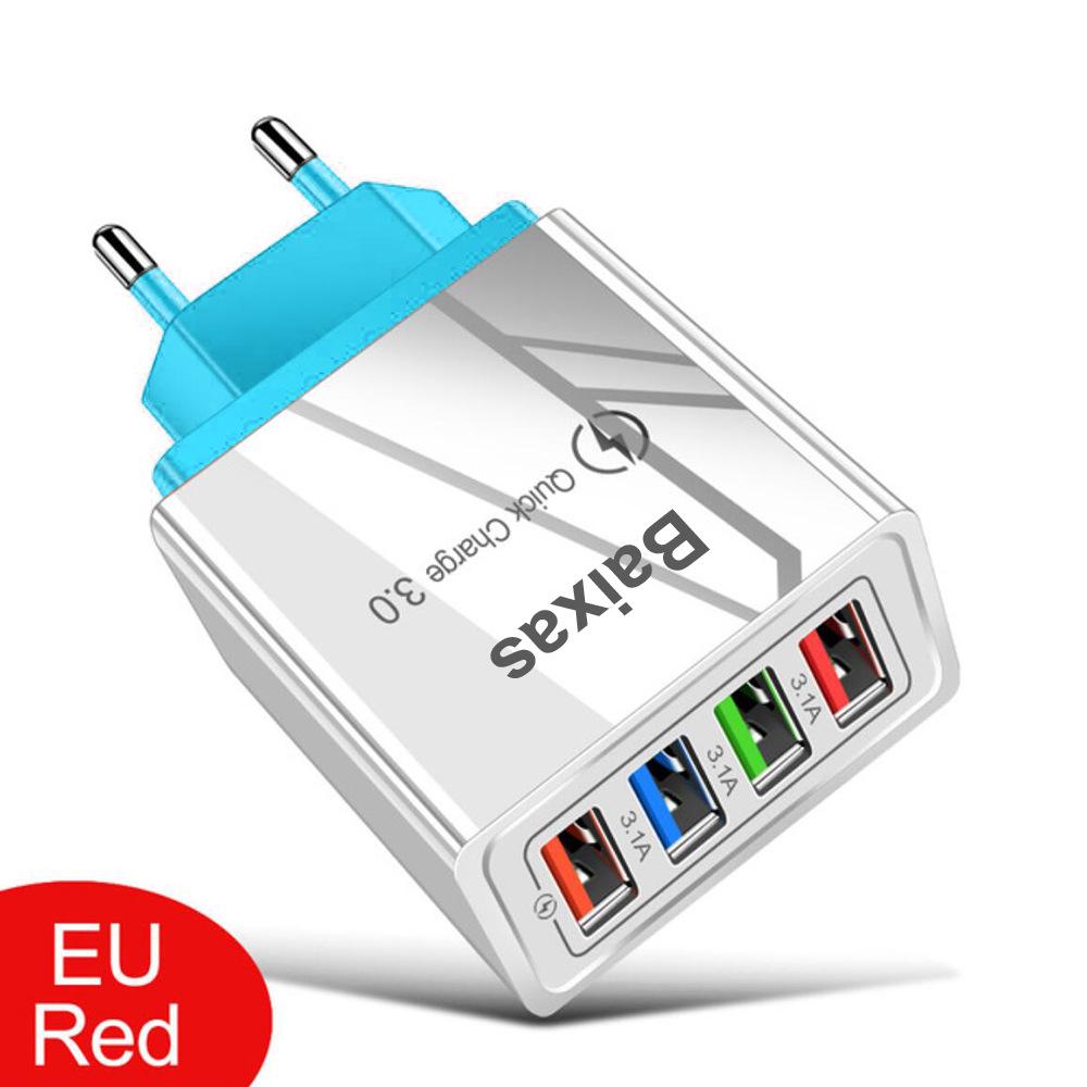 4-портовое USB-зарядное устройство для мобильных телефонов и планшетов, дорожное, стандарт США и ЕС, 3А