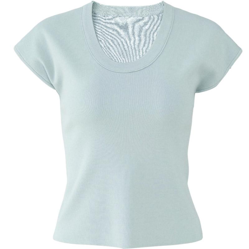 Yalida Women's U-Neck Flying Sleeve Short-Sleeved Knitted Sweater