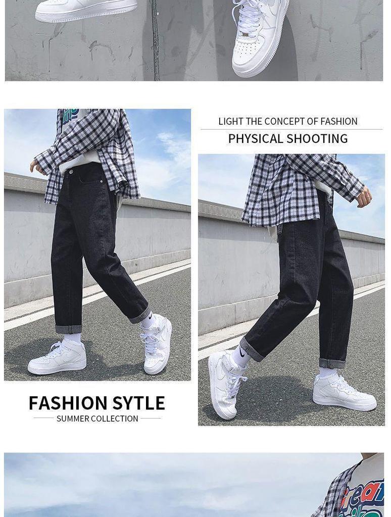 2025 New Men's Hong Kong Style Loose Straight-Leg Jeans: Trendy Korean Nine-Point Casual Pants for Spring and Autumn