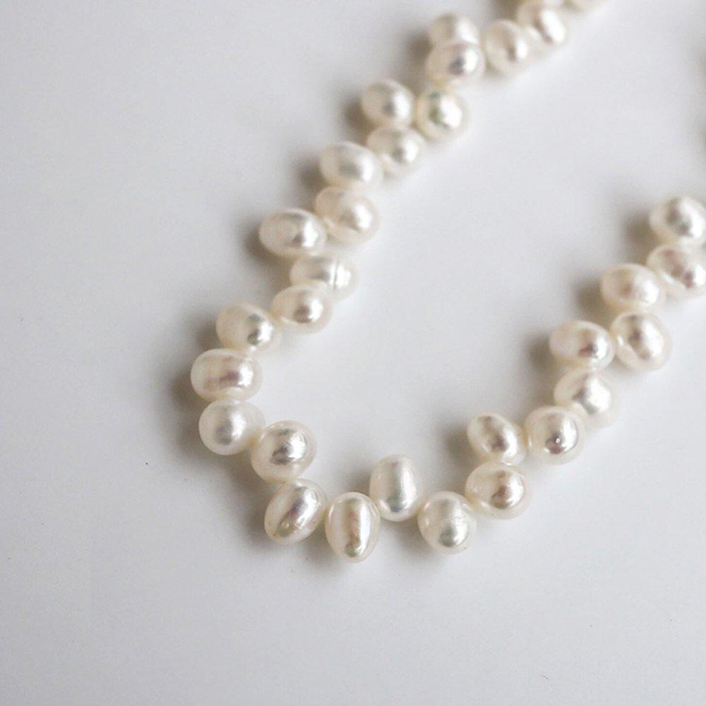 [ Modernlike ] 14K Gf Silver Rice Grain Ugly Freshwater Pearl Silver Necklace Self-Wedding