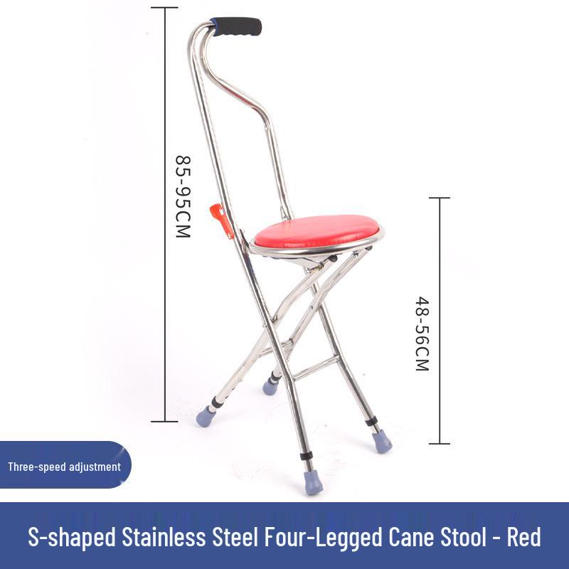 Multi-functional Anti-slip Folding Cane Stool for Elderly – Lightweight and Four-legged Chair for Outdoor Walking