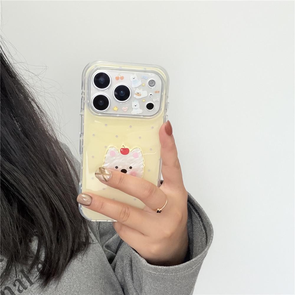 Желтый заварной крем в горошек Ударопрочный чехол для iPhone 17 Pro с милой цепочкой с щенком