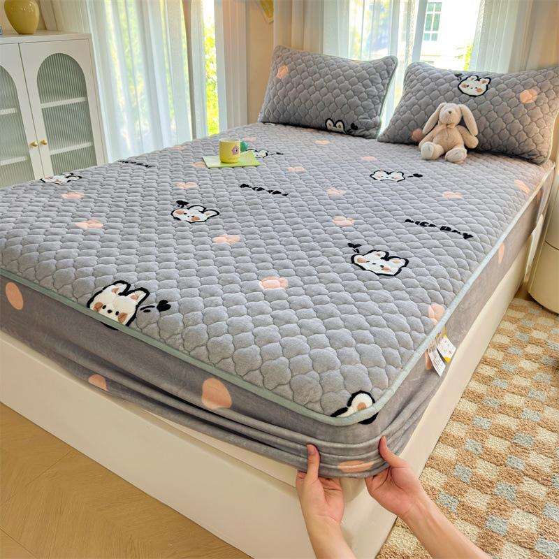 Утолщенный хлопковый чехол для кровати, односпальный чехол для кровати, коралловый бархат, молочный бархат, зимний матрас, нескользящий защитный чехол