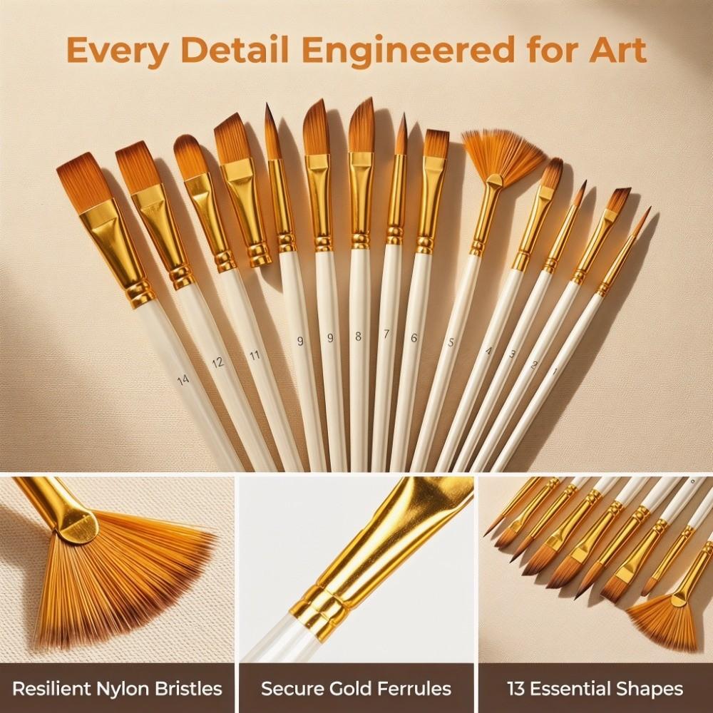 13PCS Premium nylon filaments Pearl White Handle Art Brushes Watercolor painting creation