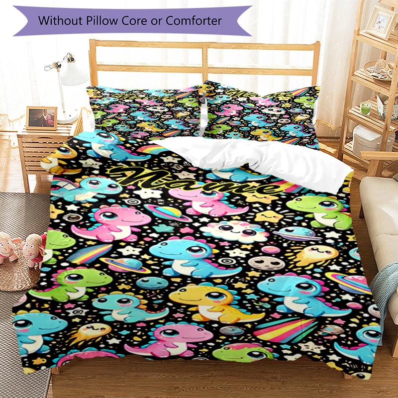 3pcs Custom Name Dinosaur Bedding Set Duvet Cover Closure Includes 1 Duvet Cover & 2 Pillowcases, Soft and Comfortable for All Seasons.