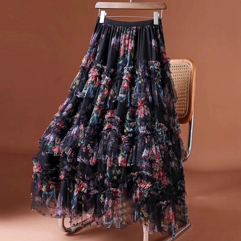 DIMANAF 2025 Летние женские новые юбки из шифона с эластичной талией, плиссированные сетчатые элегантные юбки