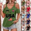 Женская футболка с открытыми плечами с принтом USA, на завязках-бретелях, с коротким рукавом, повседневный летний топ, свободного кроя, легкая блузка для повседневной носки