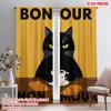 2pcs 2D Flat Printing Curtains Black Cat Coffee Croissant Bonjour 100% Polyester Without Electricity 0 for Holiday Decor