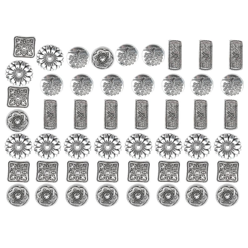 50pcs Round Shape Flower Buttons Square Shape Engraved Buttons Metal Buttons For DIY Projects