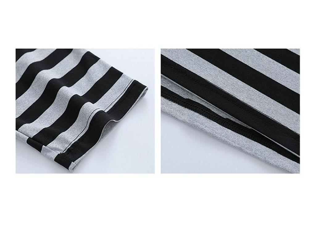 Женская осенняя пижама с круглым вырезом, в полоску, с длинным рукавом и нагрудными вкладышами - Повседневный комплект больших размеров для дома и улицы