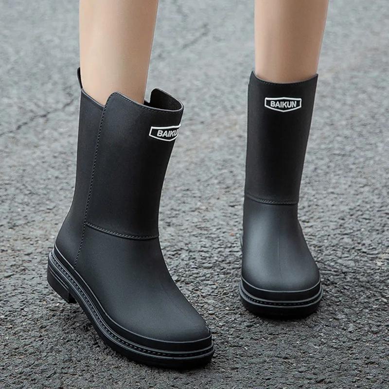 Fashion Women's Mid-Calf Rain Boots New Rubber Shoes Winter Rain Boots Cotton-Padded Warm-Keeping Waterproof Women's Non-Slip Shoes