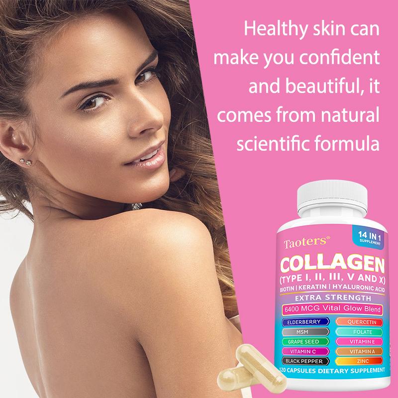 14‑in‑1 Collagen Complex Capsules Type I II III V X, 120 Capsules 60‑Day Supply Dietary Supplement