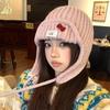 2025 Мультяшная нашивка с щенком Женская ветрозащитная шапочка: Шапка Лей Фэна, Осень/Зима, Корейский стиль для большого обхвата головы