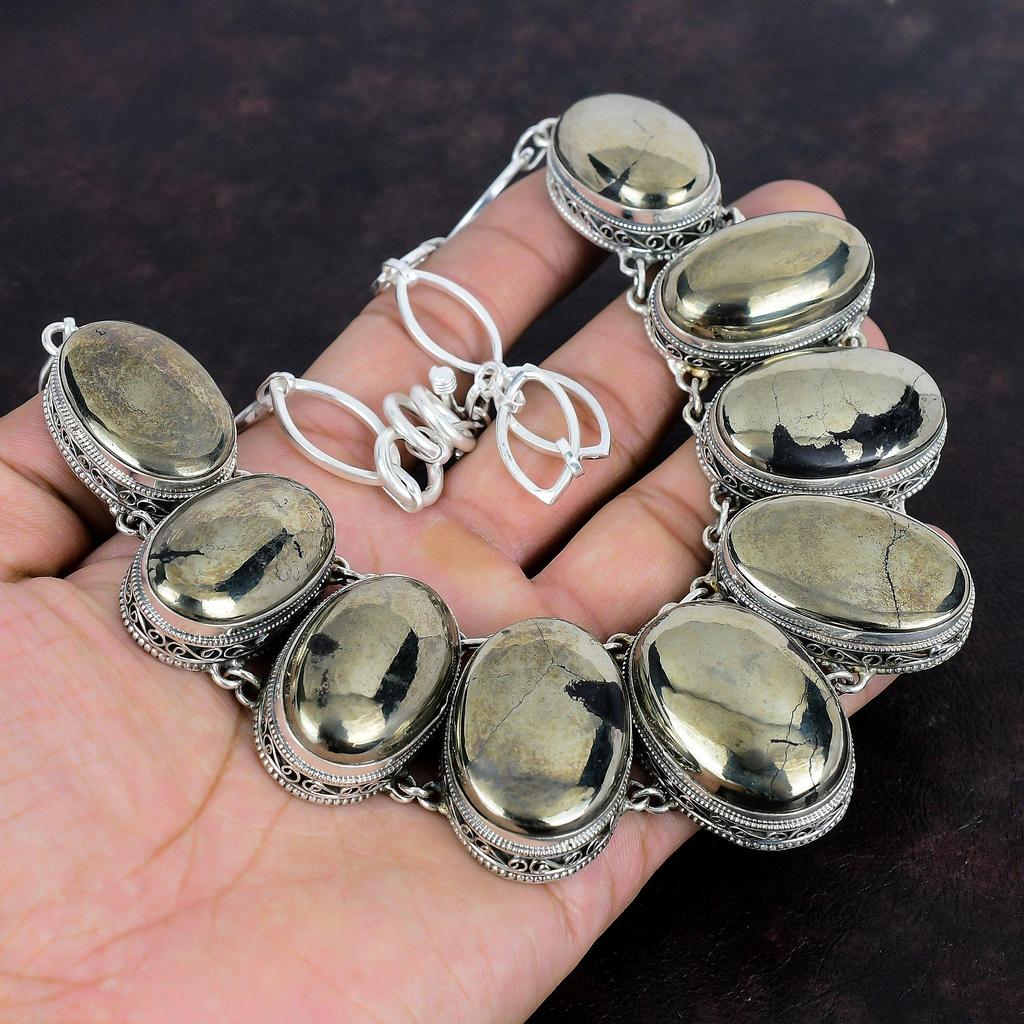 Ожерелье из пирита, ювелирные изделия из натурального драгоценного камня, ожерелье из стерлингового серебра 925 пробы, регулируемое ожерелье-цепочка, винтажное ожерелье ручной работы, подарки на годовщину