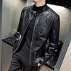 Autumn and Winter Plush and Thickened PU Leather Jacket Men's Baseball Collar, Flying Motorcycle Leather Jacket Slim Fitting Cycling Jacket Jacket