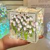 Handmade DIY Tulips Cube Mirror Lamp Soft Glow Easy To Install Romantic Tulips Flower Night Light Desktop Decoration