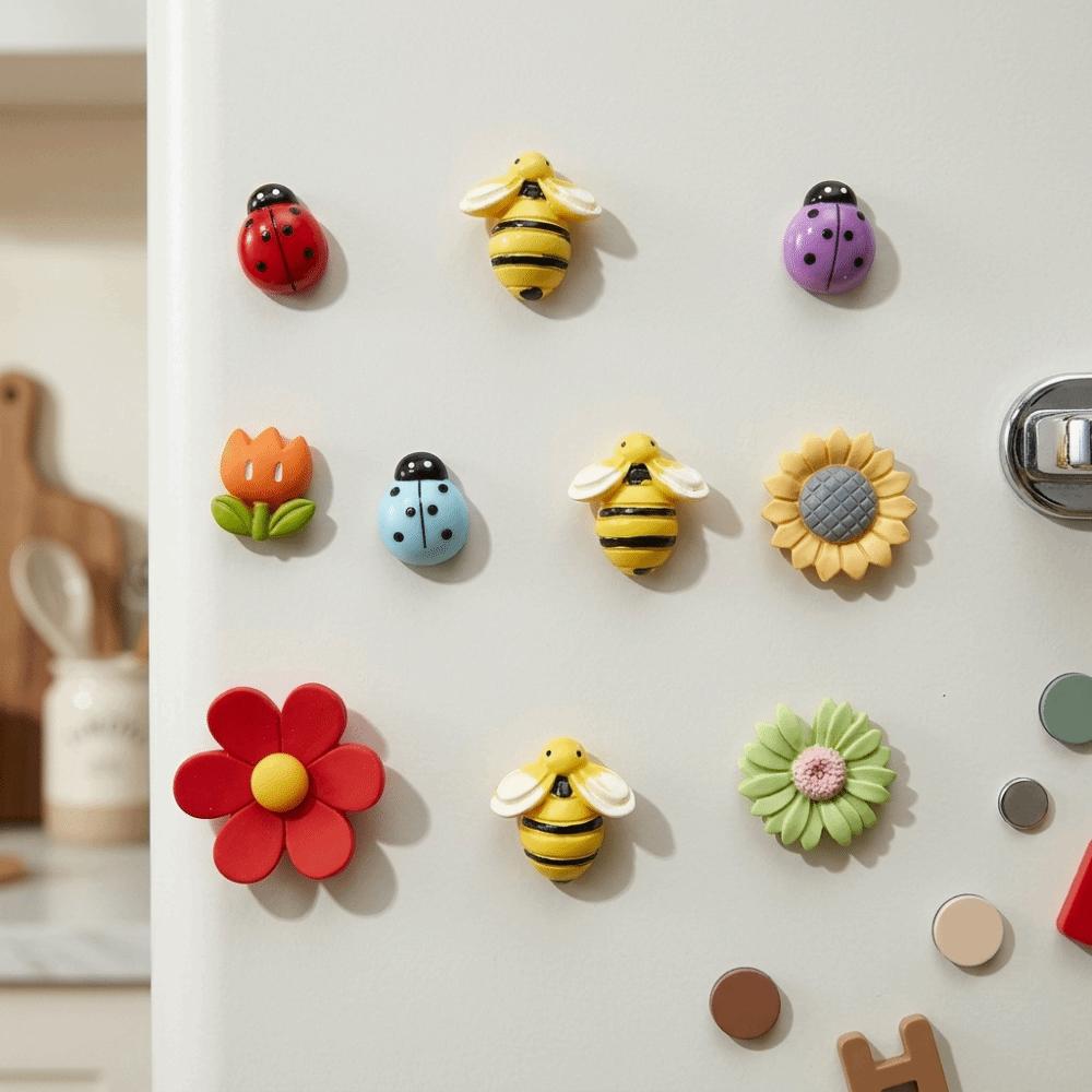 10pcs Tulip Flower Fridge Magnets Oval Shape Insect Refrigerator Sticker Home Decor