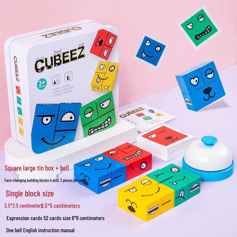 Деревянный кубик-пазл с выражениями: Интерактивная развивающая игрушка для раннего развития для родителей и детей