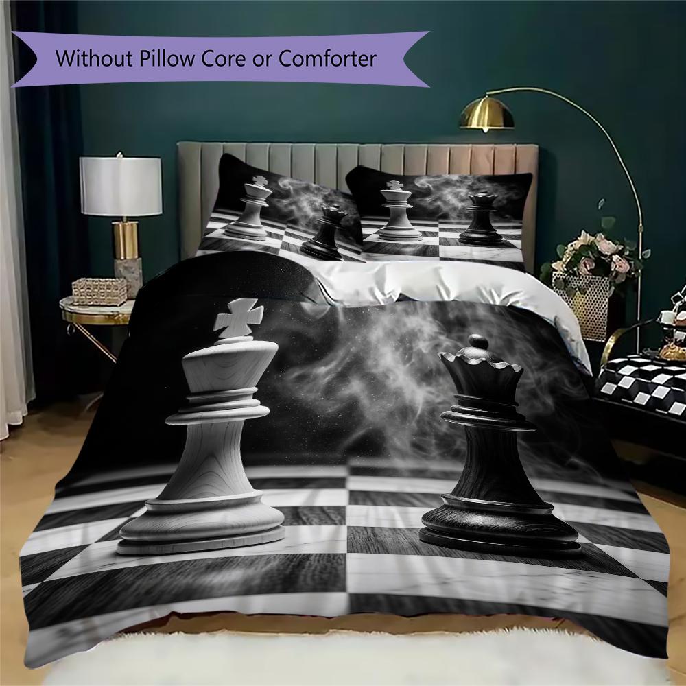 Chess Pattern Bedding uilt Set uilt Cover Pillowcase Home Decoration Birthday Gift (1 * duvet cover + 2 * pillowcase without core)