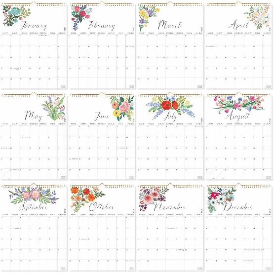S&O Twelve Flowers 18 Month Wall Calendar 2026-2027 for Home - Tear-Off Monthly Calendar January 2026-June 2027 - Academic Wall Calendar - Hanging