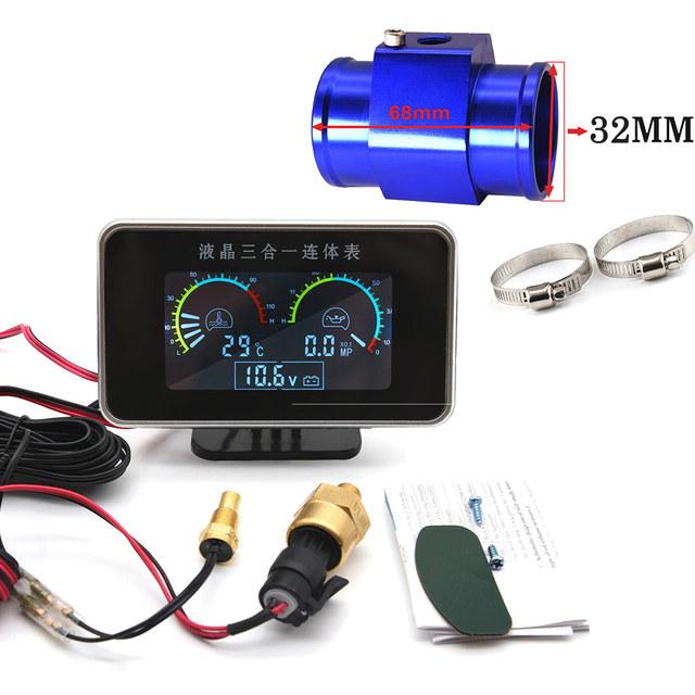 / Universal 3 In 1 Digital Truck Car Gauge Water Temp Gauge Oil Pressure Meter Voltmeter 10mm 1/8 NPT Oil Press Sensor