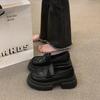 Round Head Versatile Retro Black Platform Small Leather Shoes Women's 2024 Autumn and Winter New French Thick Heel One-pedal Loafers