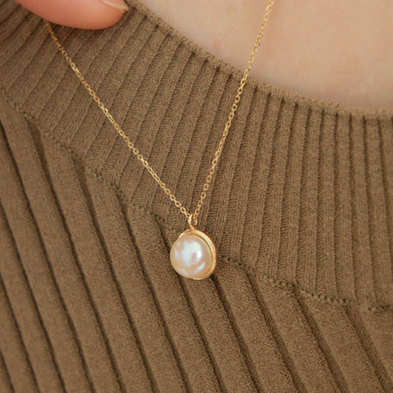 LUNNE 14k Freshwater Pearl Bezel Necklace (14k Gold) #LFN11