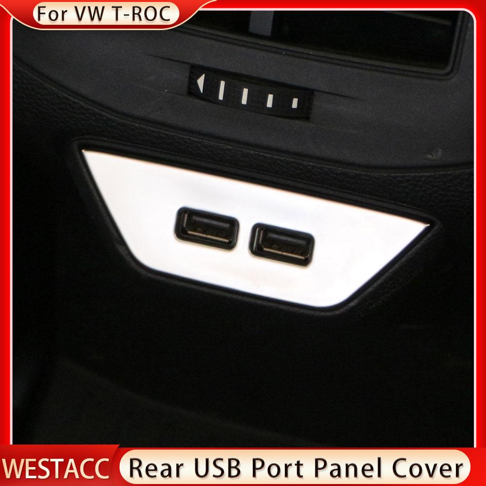 Подлокотник из нержавеющей стали для автомобиля, задняя крышка порта USB, наклейка на отделку панели для Volkswagen T ROC TROC VWT-roc 2017 - 2022