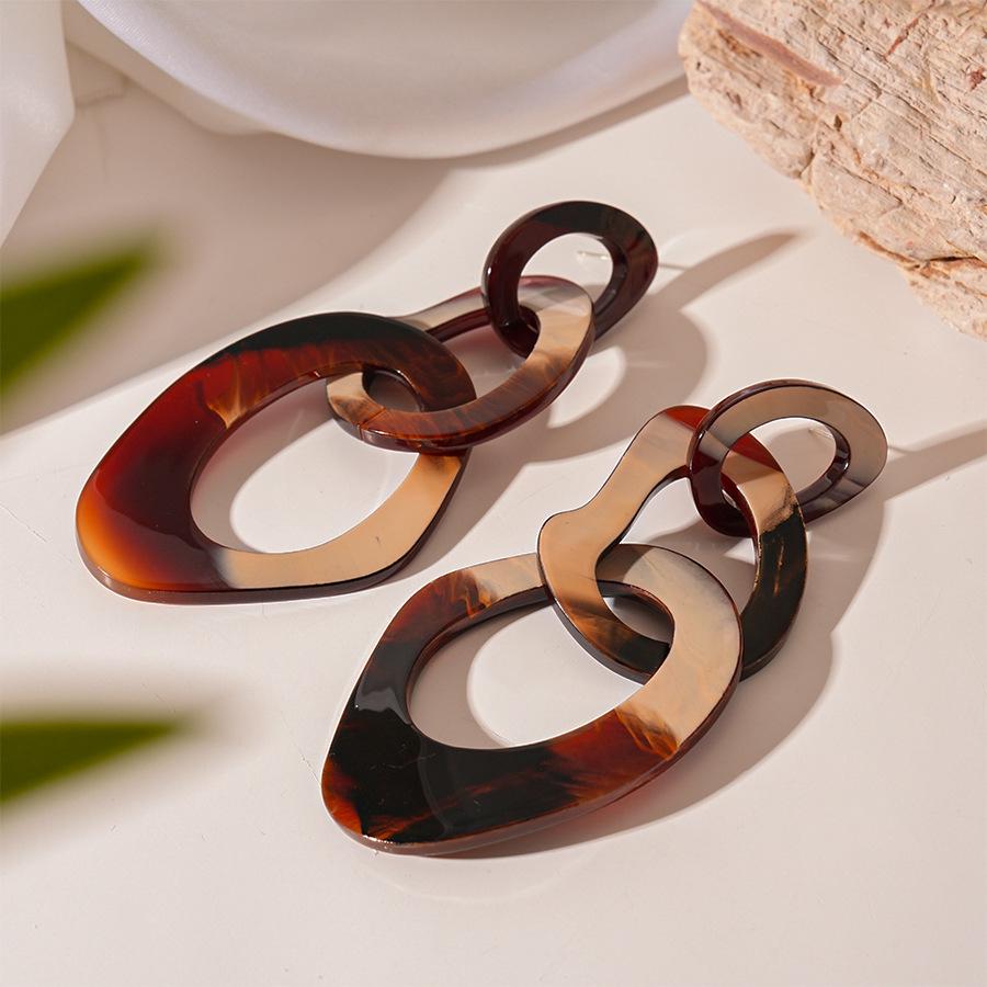 Exaggerated Color Block Resin Geometric Earrings with Silver Needles for Women