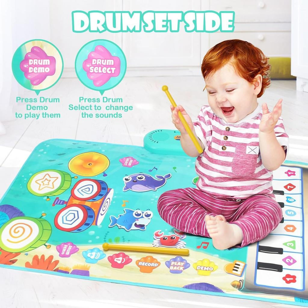Baby Musical Play Mat,Early Educational 3 in 1 Floor Piano Drum Animal Touch 31.5"*19.6 " Play Blanket Sensory Musical Learning Toys,Baby Birthday