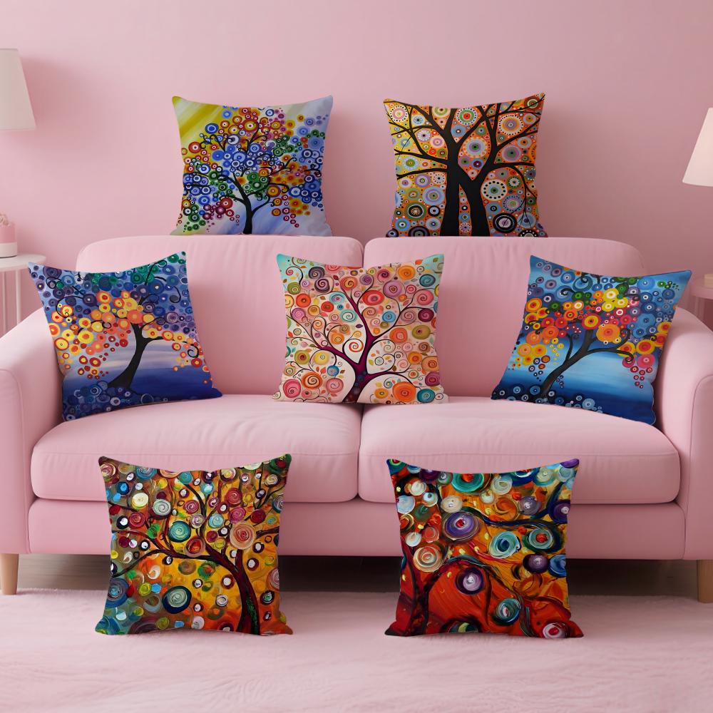 Colored Tree Anime Cushion Cover Pillow Case Soft Friendly Fabric Concealed Zipper