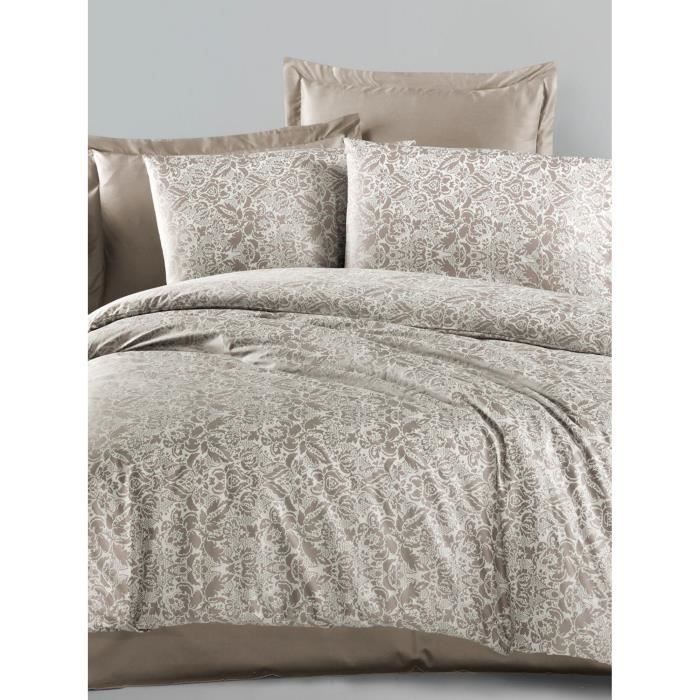Parure de lit - 1 housse de couette 220 x 240 cm + 2 taies d'oreiller 60 x 60 cm - Satiné 100% coton - Cappuccino