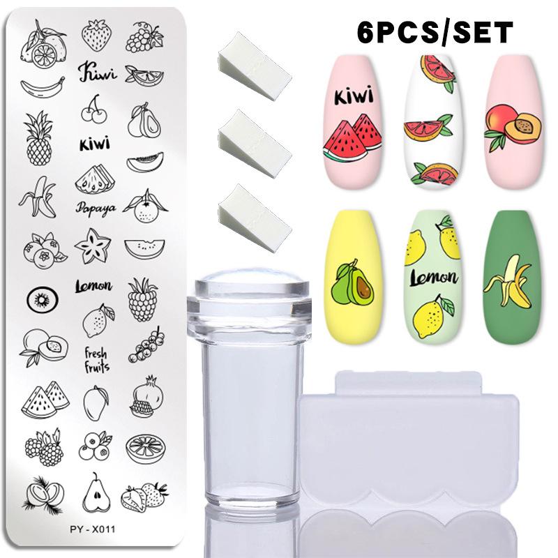 6 шт./компл. набор пластин для штамповки ногтей, силиконовая губка, кисть, штамп, трафареты для переноса лака