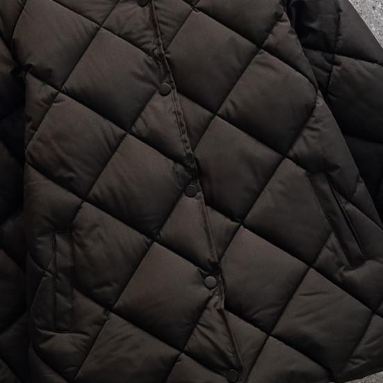 Women Winter Down Coat Rhombus Texture Stitching Thick Padded Pockets Long Sleeves Solid Color Single-breasted Elastic Cuff Lady Jacket