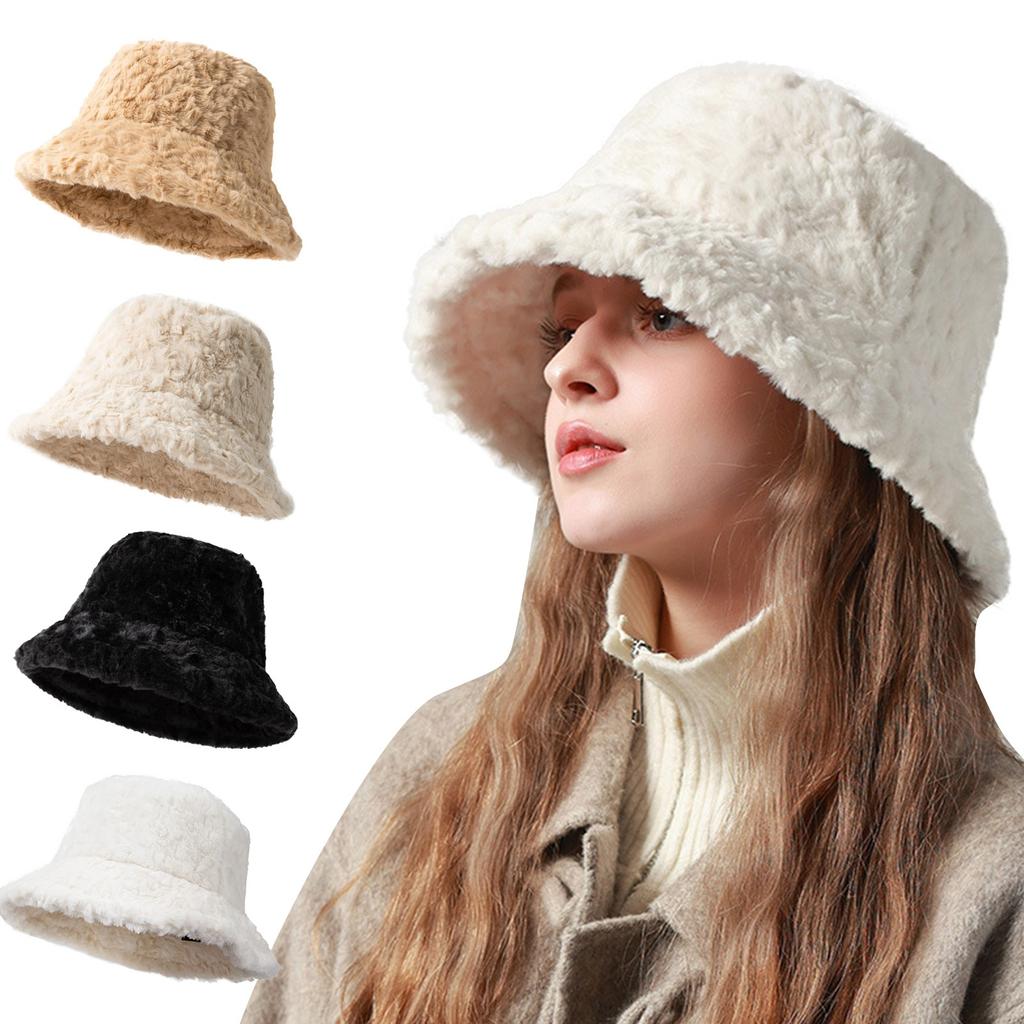 Winter Solid Color Plush Bucket Hat