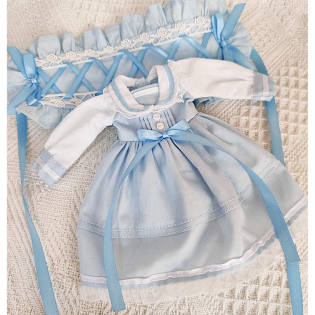 Rakulifey Blythe Clothes One Piece Neo Blythe Costume Set with Hair Accessory, Suitable for Obitsu 24, Cute 2-Piece Set (Blue)