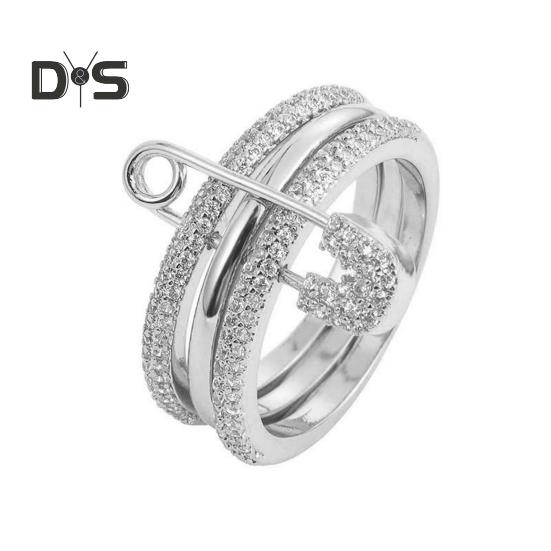 Женское съемное кольцо 3 в 1, дизайн в форме булавки, стразы, декор, полированное сплавное многослойное кольцо, женское украшение на палец для выпускного вечера и повседневной носки