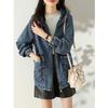 Korean Style Denim Jacket Women Loose Fit Spring Autumn Fashion Hooded Casual Coat