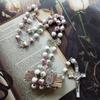 Ceramic Rose Rosary Necklace Holy Catholic Jewelry Charm Pendant for Christian Church Home Bedroom Decoration