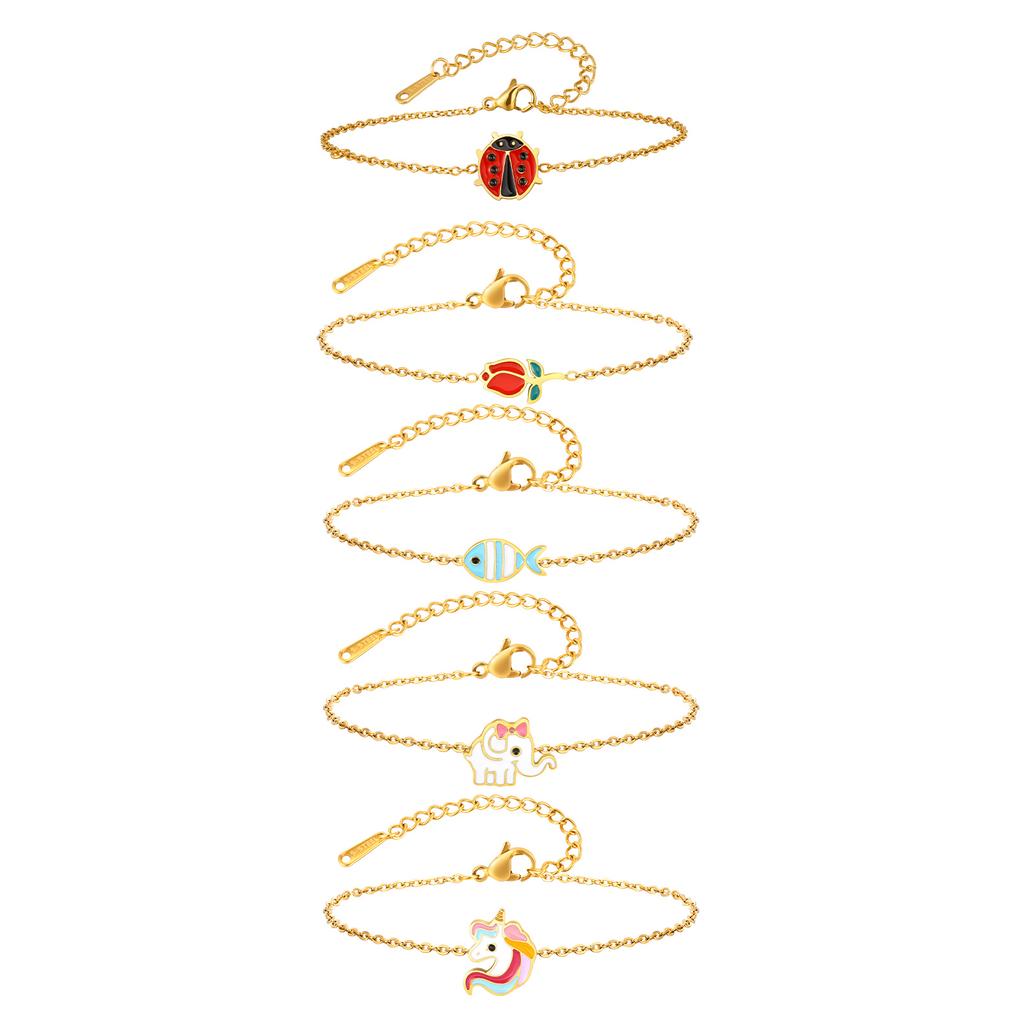 Cute Red Ladybug Charm Bracelets for Women Girls, Stainless Steel Animal Pendant Bracelets, Fashion Jewelry for Party Gift