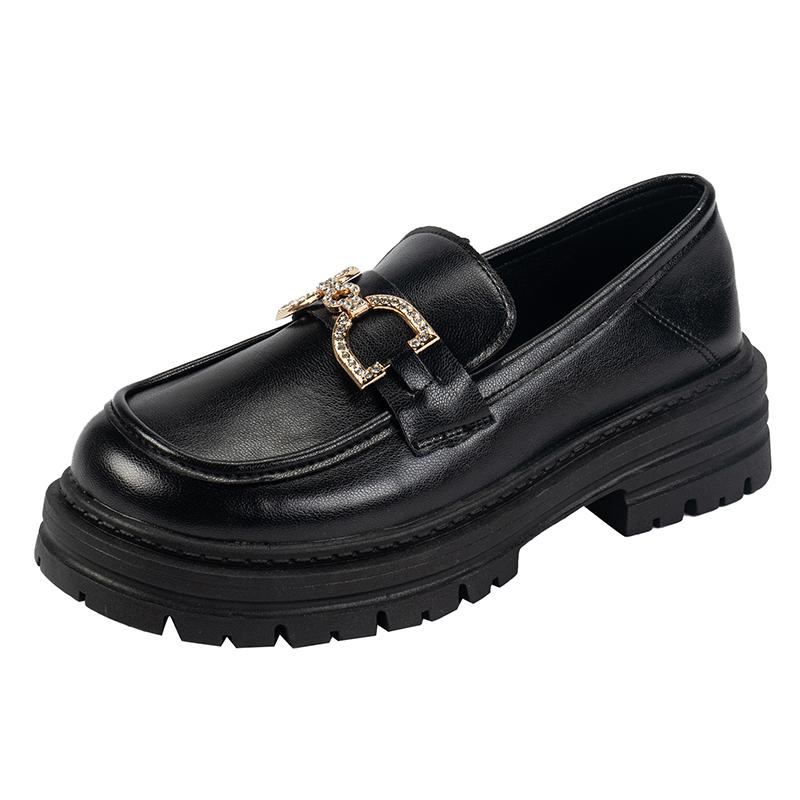 2024 Весна и Осень Модные Женские Лоферы Однотонные Круглые Носки Низкий Каблук Повседневные Металлические Украшения Блестящие Женские Туфли