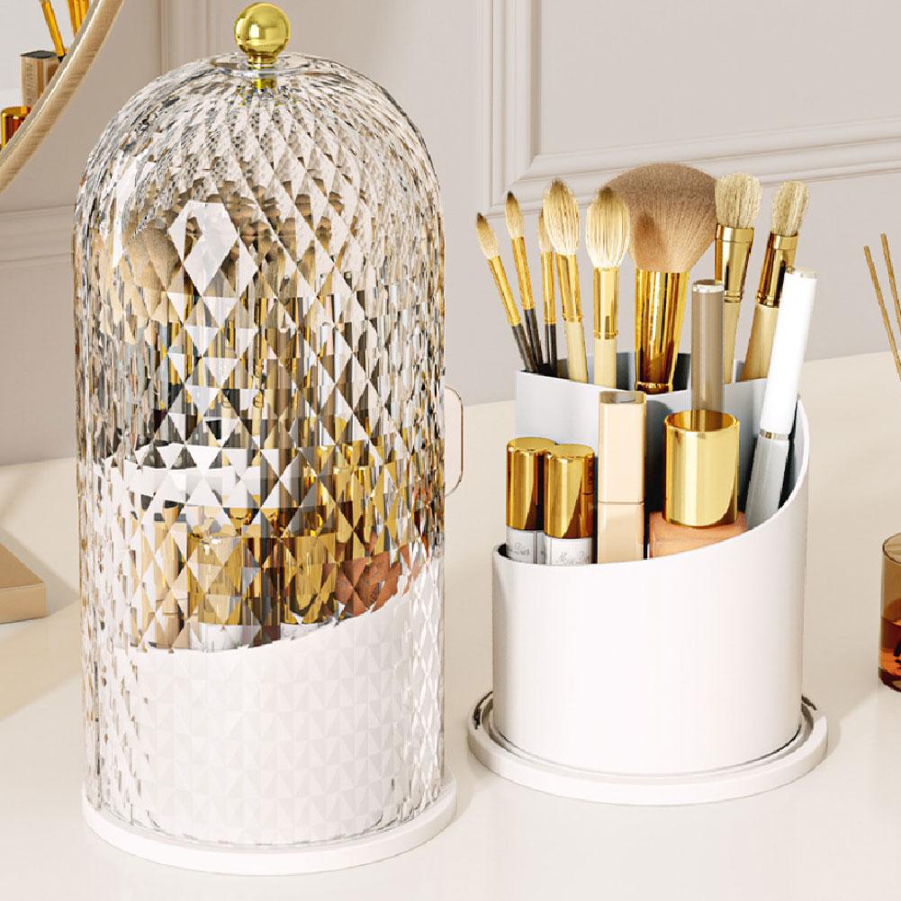 360. Rotating Makeup Brush Holder With Lid Luxury Cosmetic Holder Eyebrow Pencil Storage Lipsti I4R9
