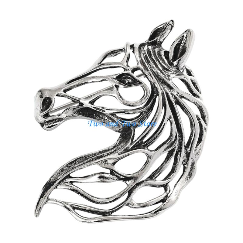 HX6F Modernist Horse Brooch Alloy Badge Pin Fashion Suit Coat Accessory Jewellery for Formal Casual Wear