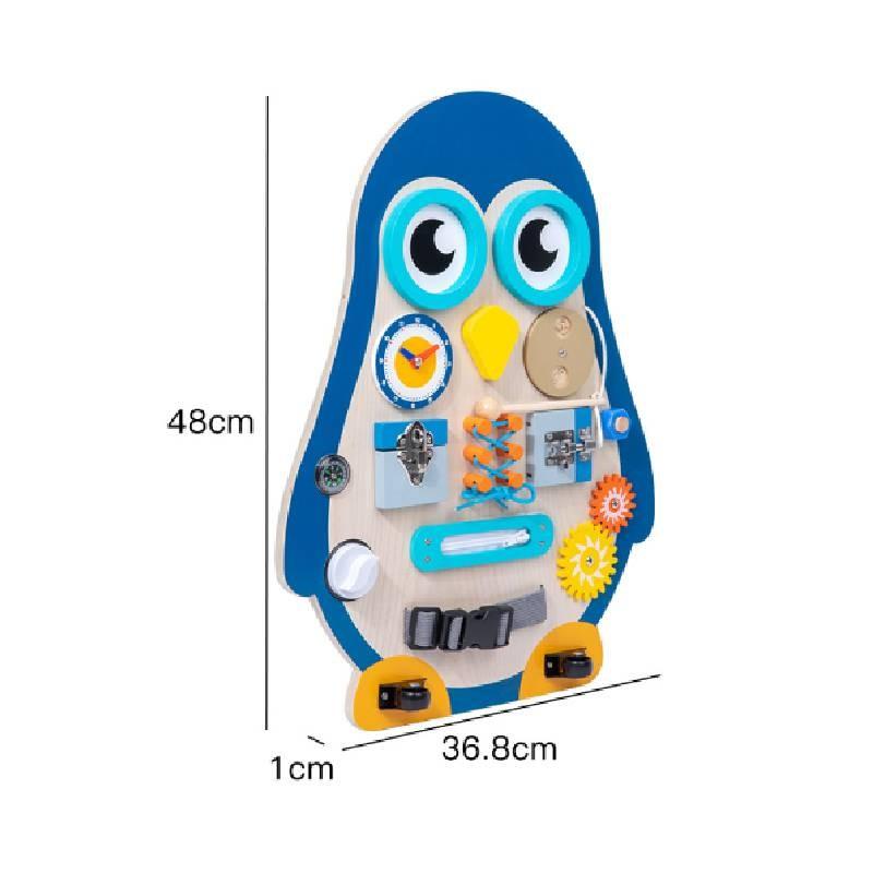 Wooden Shaped Penguin Unlock Montessori Entertainment Board Children Toy Puzzle