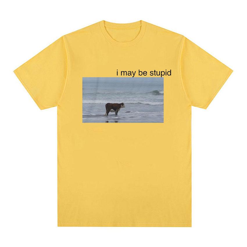 Футболка с забавными мемами «Я могу быть глупой коровой на пляже», мужская модная футболка с круглым вырезом и короткими рукавами, повседневные уютные хлопковые футболки большого размера