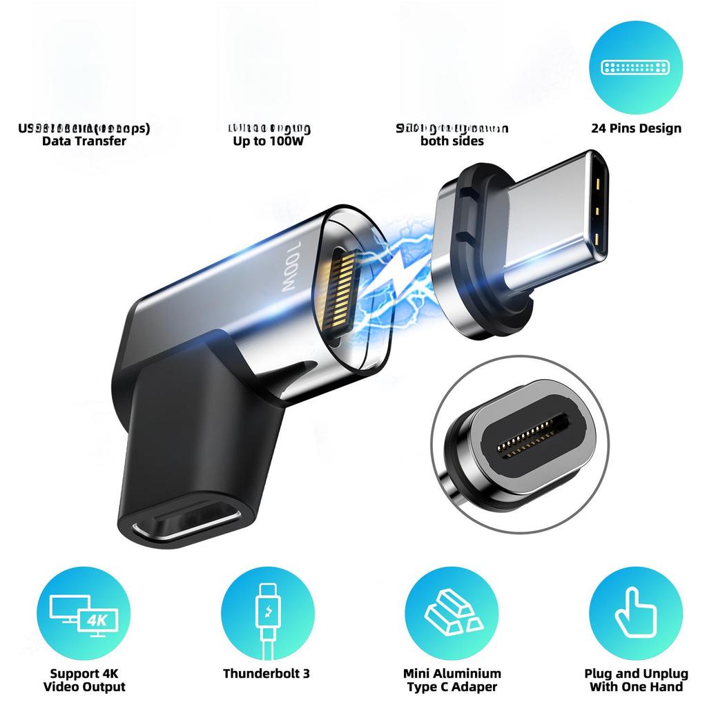 24-контактный магнитный адаптер USB-C для быстрой зарядки PD100W - совместимый с USB 3.1