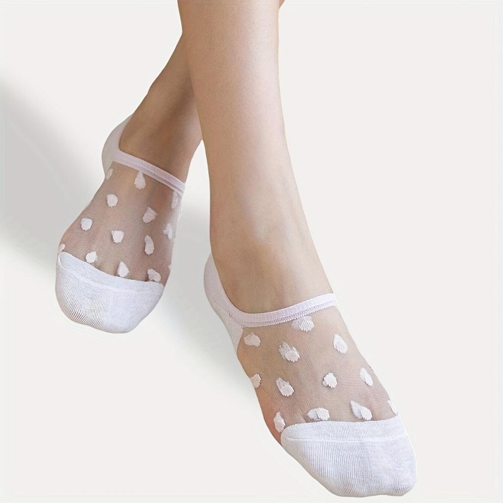 5 Pairs of Swiss Dot Invisible Socks, Comfortable and Breathable Low Cut Boat Socks, Women's Stockings and Socks
