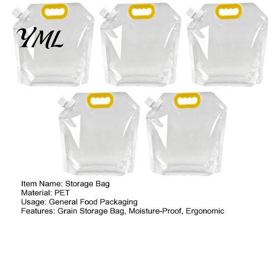 Reusable Food Storage Bags 5PCS Grain Bag with Handle, Large Capacity Cereal Container, Vertical Standing Pouch Organizer, Moisture Proof for